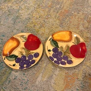 Home Trends Verdona Colorful Fruit Design Ceramic Plates Set 2 Dinner Apple Pear